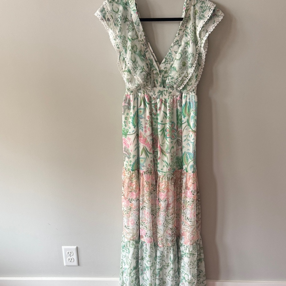 House of Harlow Floral Lace Trim Maxi Dress Size S